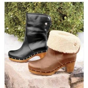 UGG Lynnea Chestnut Brown Leather Size 7 Shearling Lined Heeled Boots